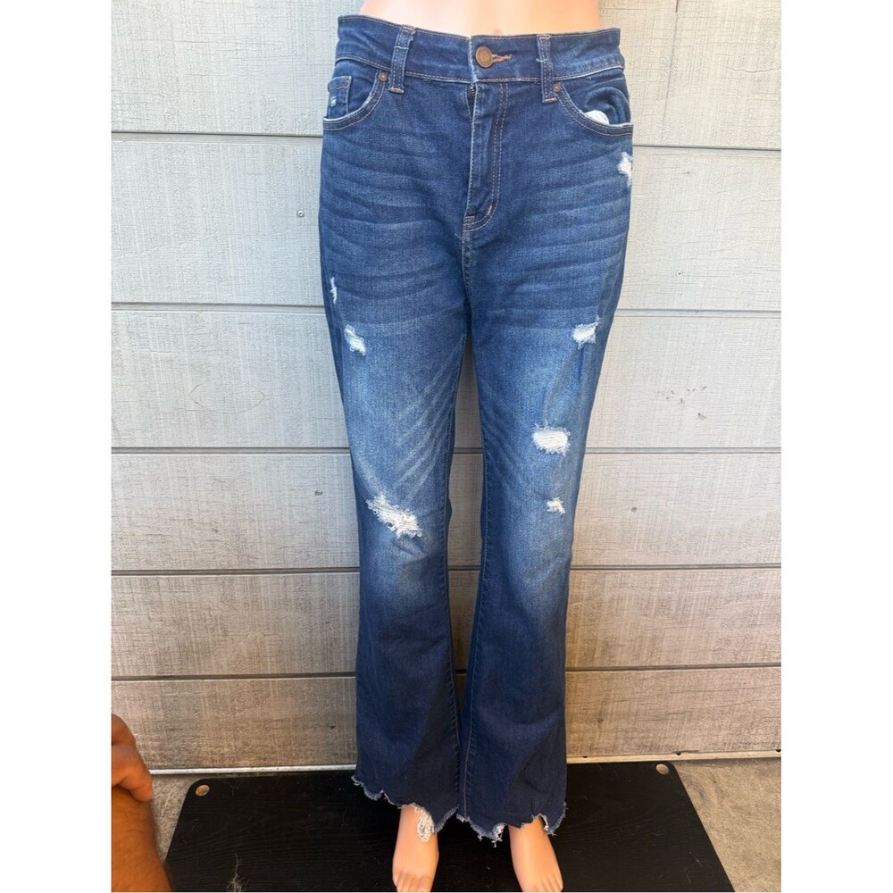 Women’s Enjean Jeans Distressed Juniors Stretch Dark Wash Blue Bootcut size 7/28